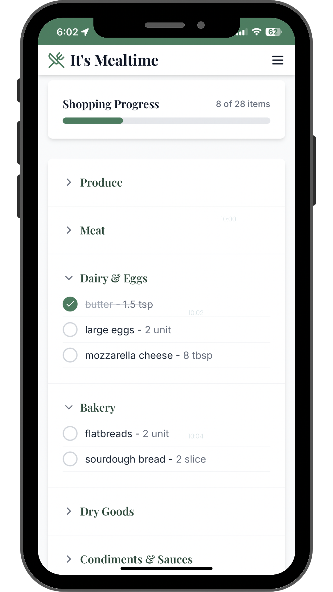 Smart grocery list screenshot